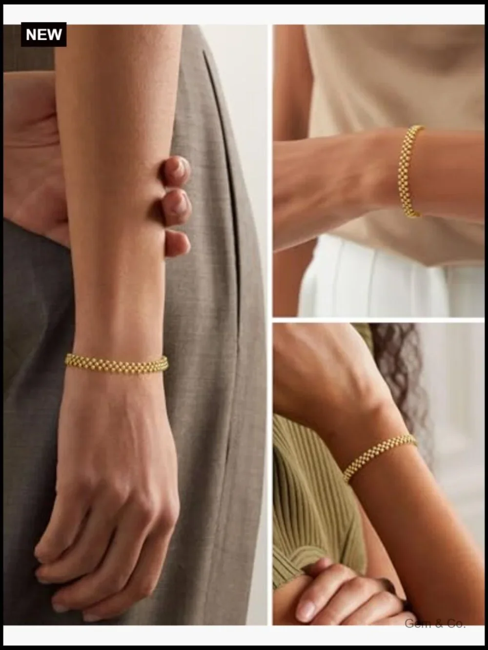 3-Layer Woven Gold Beaded Bracelet, Stretch Stackable Yoga Jewelry